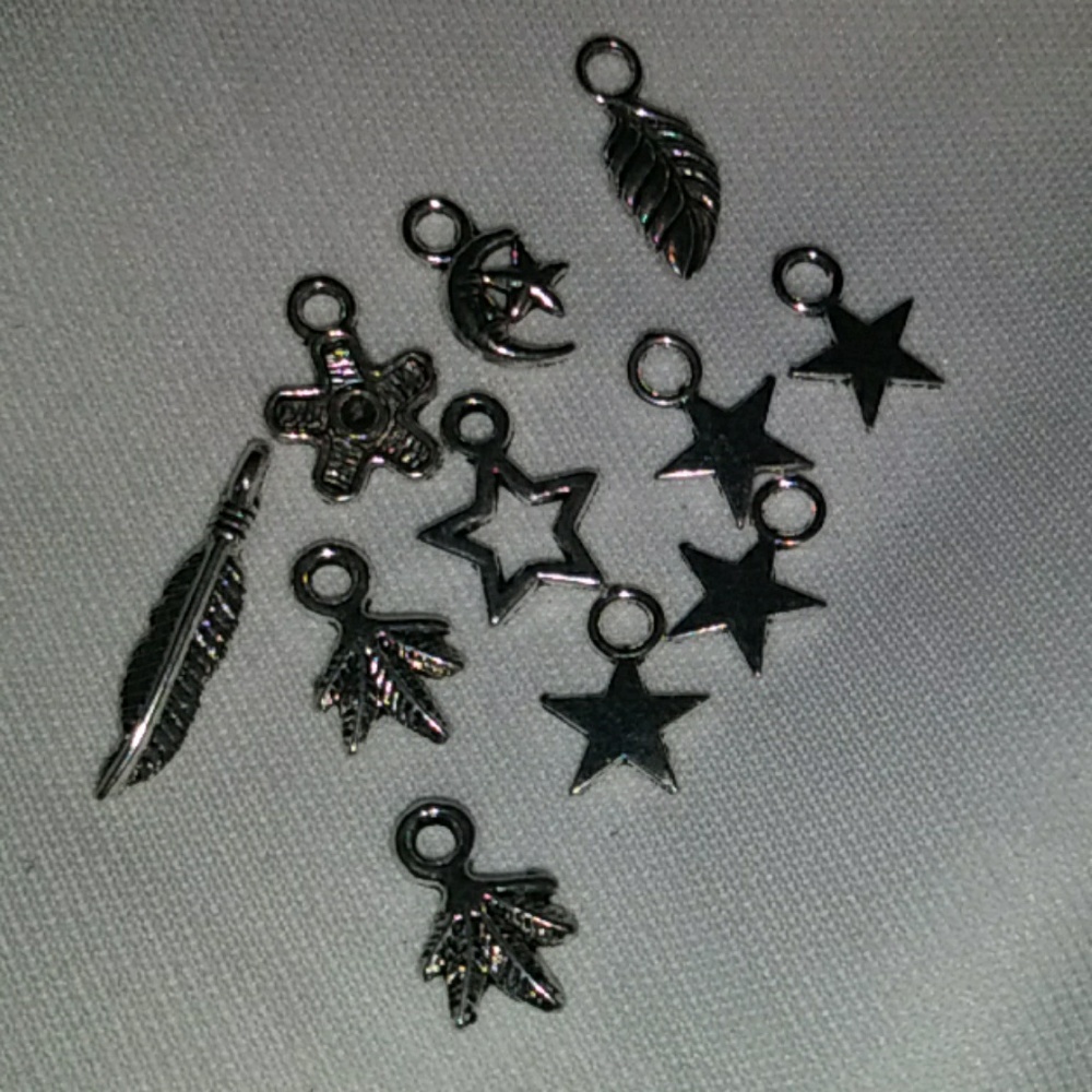 11 misc Charms,charm bracelet, feather Stars, Moon